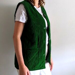 Quilted Corduroy Vest- Vintage Button-Up Sleeveless Shirt- Casual Minimalist